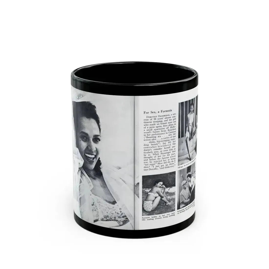 Dorothy Dandridge #99 - Pages 5 & 6 of 8 Featuring, Dorothy with, 4 B&W Photos & Article from Pageant Digest Mag. June '55 (Vintage Female Icon) Black Coffee Mug 11oz - Go Mug Yourself