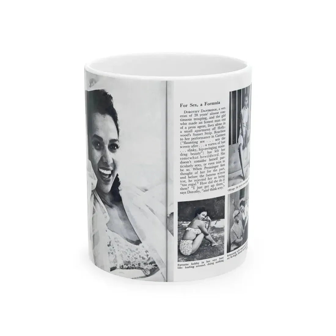 Dorothy Dandridge #99 - Pages 5 & 6 of 8 Featuring, Dorothy with, 4 B&W Photos & Article from Pageant Digest Mag. June '55 (Vintage Female Icon) White Coffee Mug 11oz - Go Mug Yourself