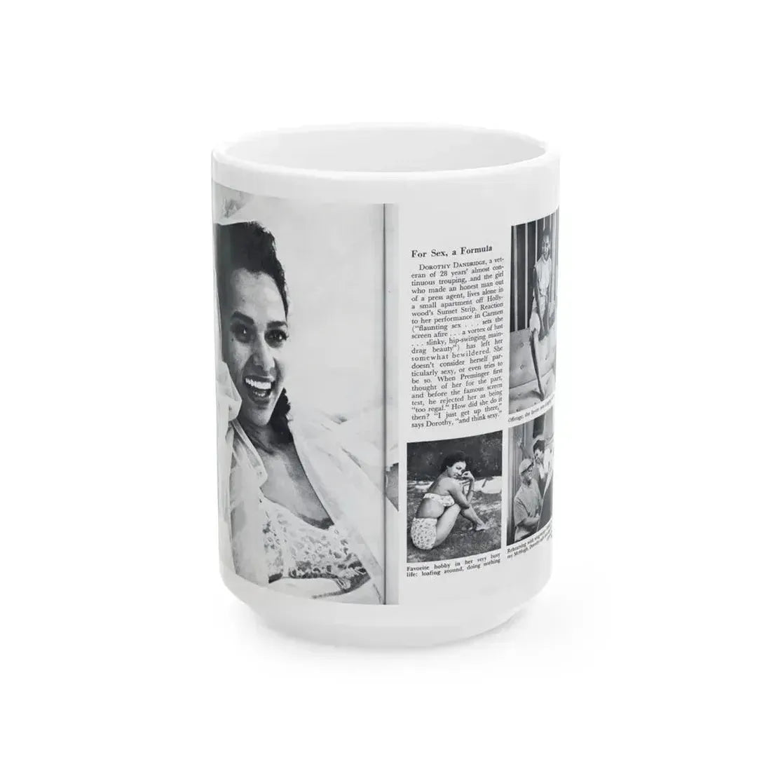 Dorothy Dandridge #99 - Pages 5 & 6 of 8 Featuring, Dorothy with, 4 B&W Photos & Article from Pageant Digest Mag. June '55 (Vintage Female Icon) White Coffee Mug 15oz - Go Mug Yourself