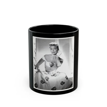 Dorothy Malone #244 - 8x10 Vintage B&W Knee to Head Glamour Dress Photo from late 50's (Vintage Female Icon) Black Coffee Mug 11oz - Go Mug Yourself