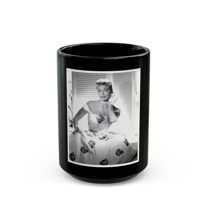 Dorothy Malone #244 - 8x10 Vintage B&W Knee to Head Glamour Dress Photo from late 50's (Vintage Female Icon) Black Coffee Mug 15oz - Go Mug Yourself