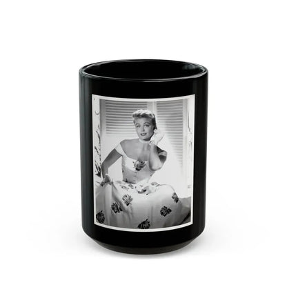 Dorothy Malone #244 - 8x10 Vintage B&W Knee to Head Glamour Dress Photo from late 50's (Vintage Female Icon) Black Coffee Mug 15oz - Go Mug Yourself