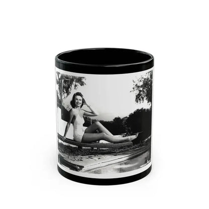 Dorothy Malone #245 - 8x10 B&W Full Body Early or Mid 50's 1-Piece Cheesecake Swimsuit Photo (Vintage Female Icon) Black Coffee Mug 11oz - Go Mug Yourself