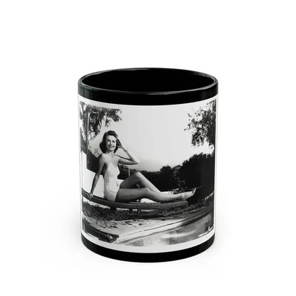 Dorothy Malone #245 - 8x10 B&W Full Body Early or Mid 50's 1-Piece Cheesecake Swimsuit Photo (Vintage Female Icon) Black Coffee Mug 11oz - Go Mug Yourself