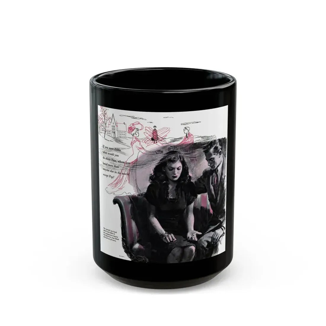 Double Engagement, Woman's Day, January 1947 - Black Coffee Mug 15oz - Go Mug Yourself