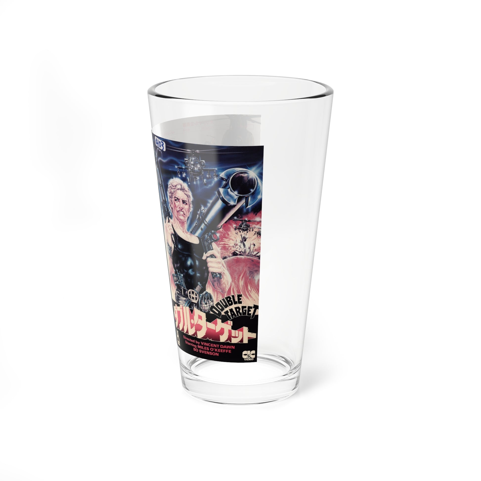 DOUBLE TARGET (VHS COVER) Pint Glass 16oz-Go Mug Yourself