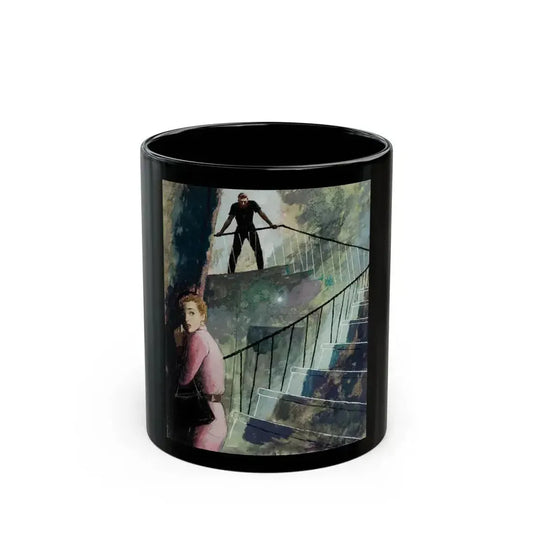 Down the Staircase, story illustration, circa 1955 - Black Coffee Mug 11oz - Go Mug Yourself
