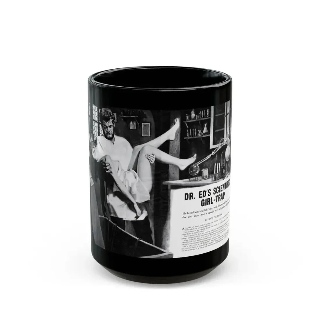 Dr. Ed's Scientific Girl-Trap, Men magazine, November 1957 - Black Coffee Mug 15oz - Go Mug Yourself