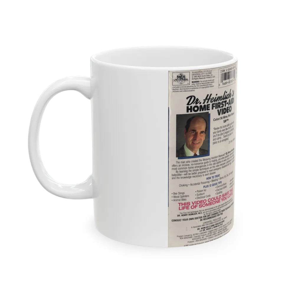 DR HEINLICHS HOME FIRST AID VIDEO (VHS COVER) - White Coffee Mug-Go Mug Yourself