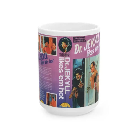 DR JECKYLL LIKES EM HOT (VHS COVER) - White Coffee Mug 15oz - Go Mug Yourself