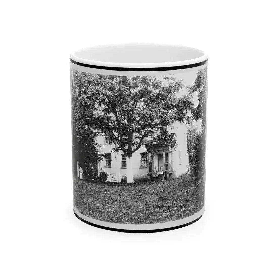 D.R. Miller House, With Family On Porch, Hagerstown Pike, Antietam, Maryland (U.S. Civil War) White Coffee Mug 11oz - Go Mug Yourself