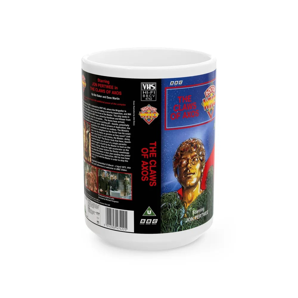 DR WHO THE CLAWS OF AXOS (VHS COVER) - White Coffee Mug-15oz-Go Mug Yourself