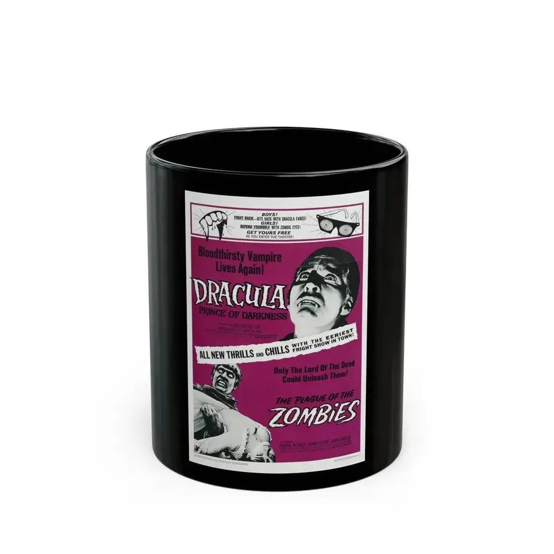 DRACULA PRINCE OF DARKNESS + THE PLAGUE OF THE ZOMBIES 1966 Movie Poster - Black Coffee Mug 11oz - Go Mug Yourself