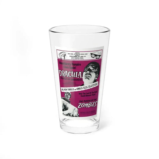 DRACULA PRINCE OF DARKNESS + THE PLAGUE OF THE ZOMBIES 1966 Movie Poster - Pint Glass 16oz 16oz - Go Mug Yourself