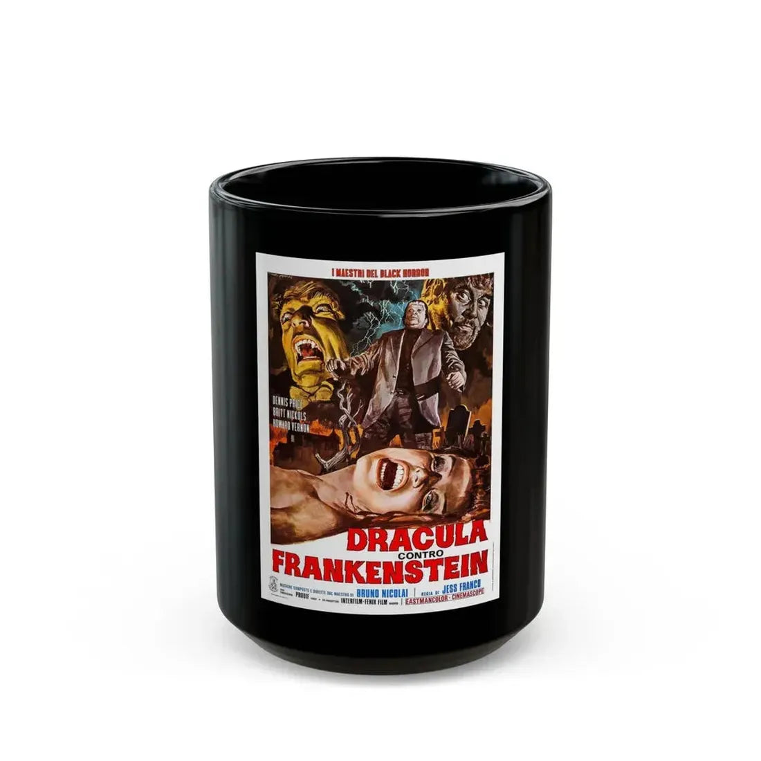 DRACULA, PRISONER OF FRANKENSTEIN (ITALIAN) 1972 Movie Poster - Black Coffee Mug 15oz - Go Mug Yourself
