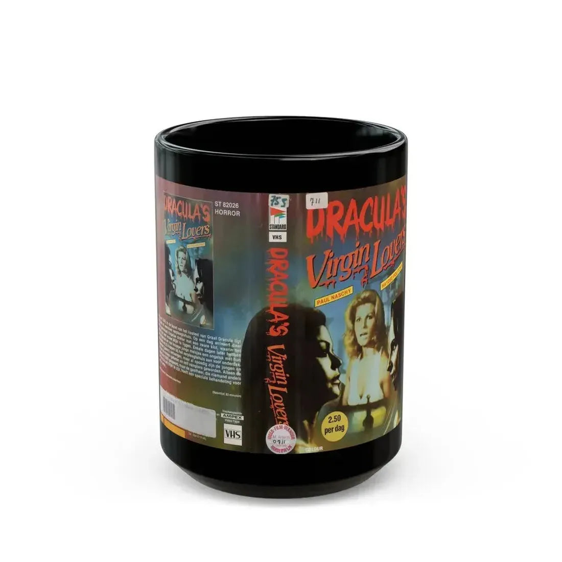 DRACULAS VIRGIN LOVERS (VHS COVER) - Black Coffee Mug 15oz - Go Mug Yourself