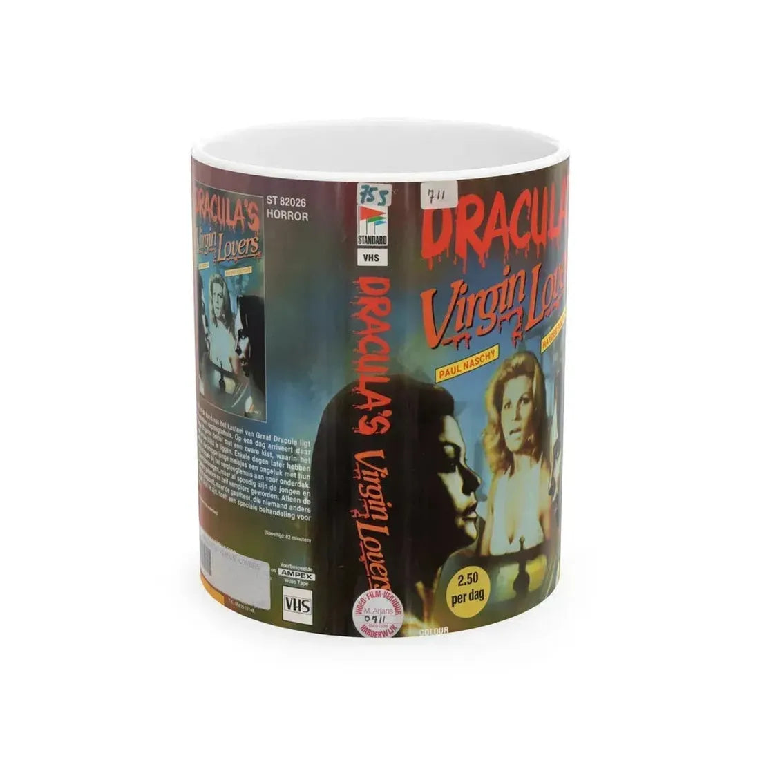 DRACULAS VIRGIN LOVERS (VHS COVER) - White Coffee Mug 11oz - Go Mug Yourself