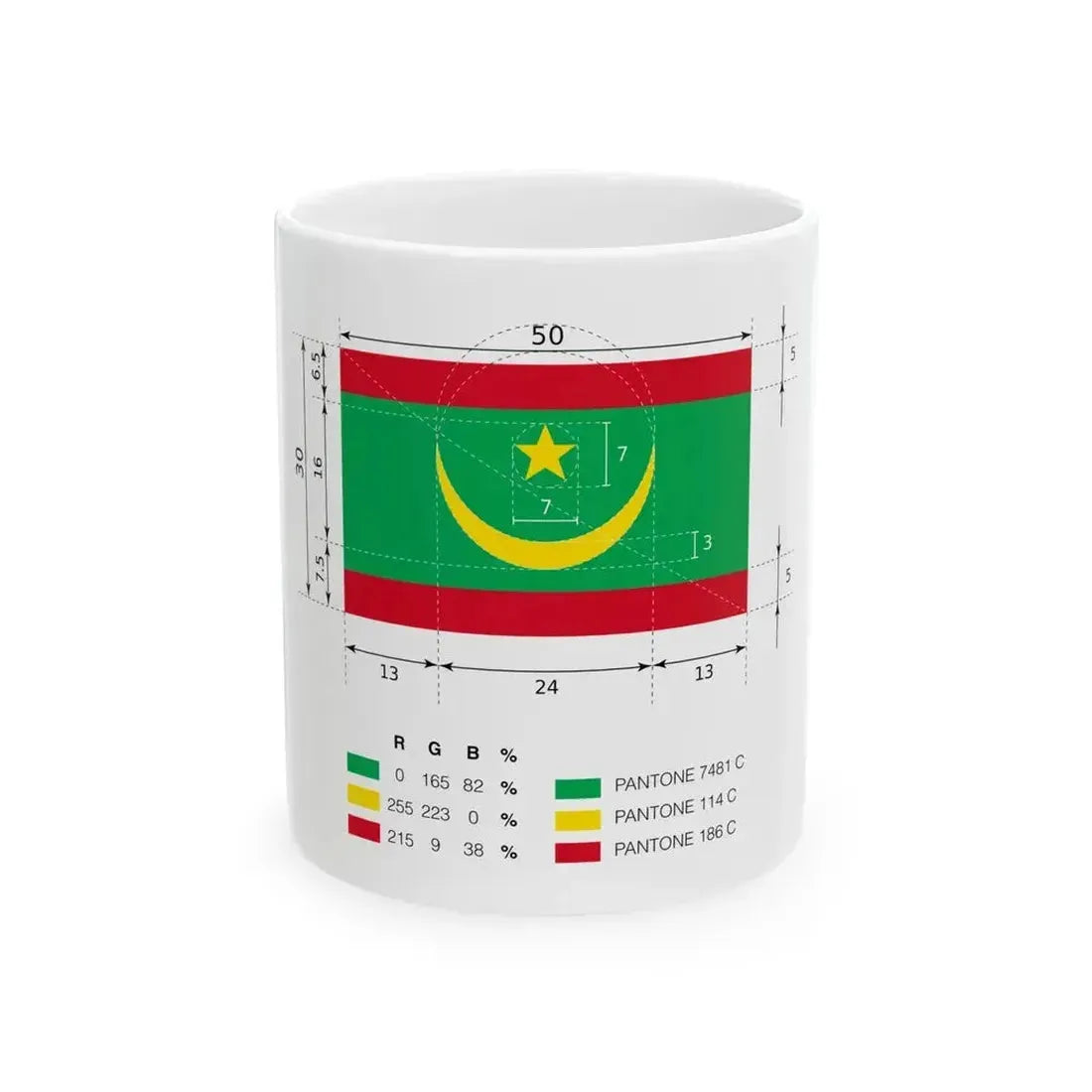 Drapeau Mauritanie Dimensions (Mauritania) White Coffee Mug 11oz - Go Mug Yourself