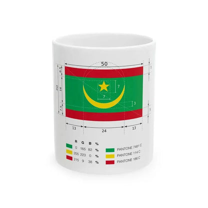 Drapeau Mauritanie Dimensions (Mauritania) White Coffee Mug 11oz - Go Mug Yourself
