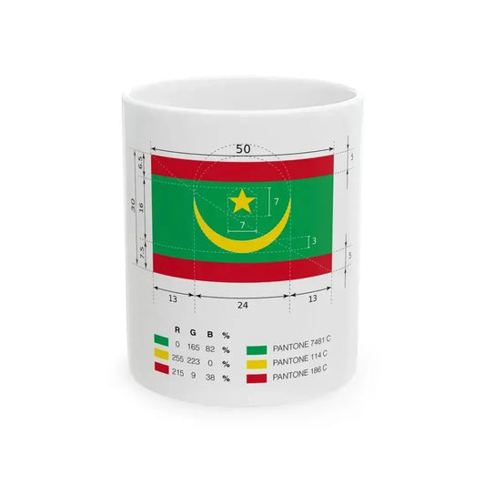Drapeau Mauritanie Dimensions (Mauritania) White Coffee Mug 11oz - Go Mug Yourself