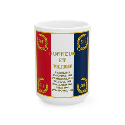 Drapeau Regimentaire du 501eme RCC - Revers (France) White Coffee Mug 15oz - Go Mug Yourself
