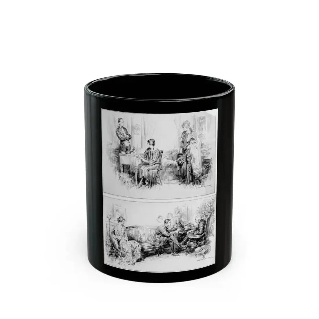 Drawing-Room Scenes, Group of 2 (c. 1920s) - Black Coffee Mug 11oz - Go Mug Yourself