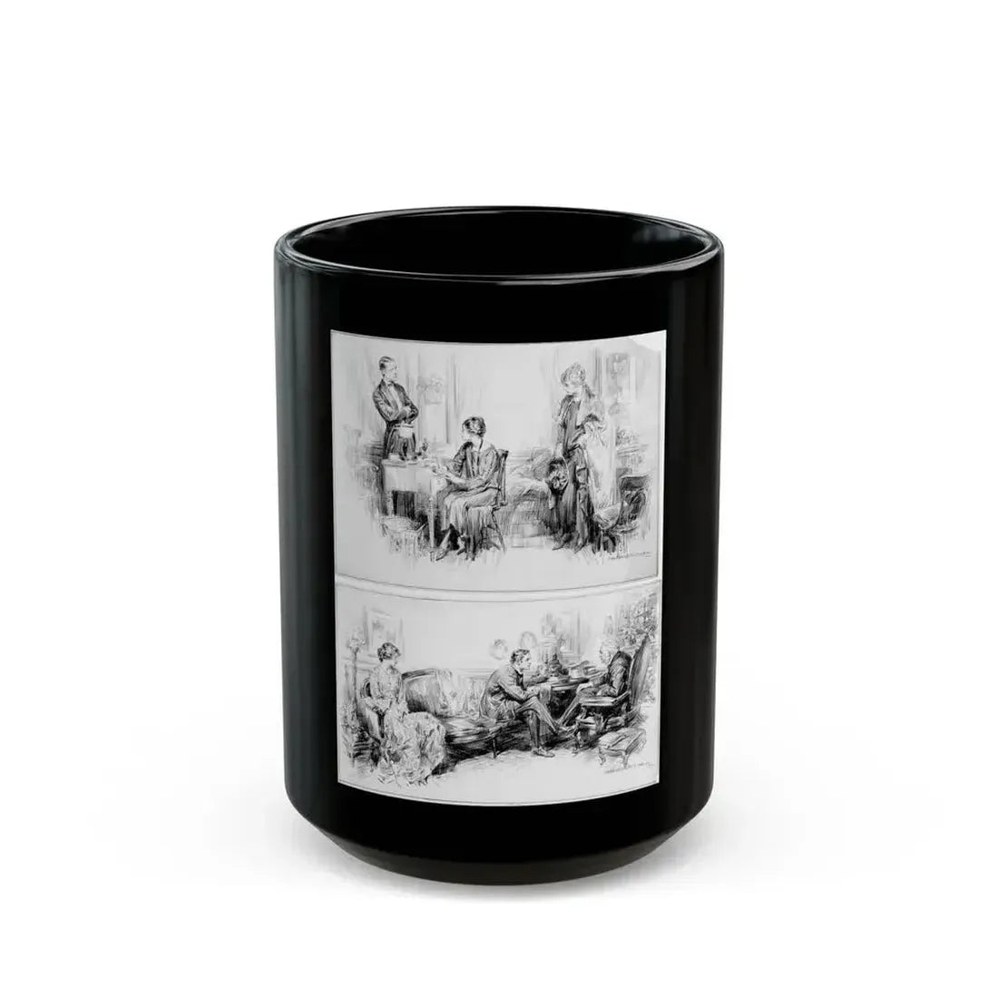Drawing-Room Scenes, Group of 2 (c. 1920s) - Black Coffee Mug 15oz - Go Mug Yourself