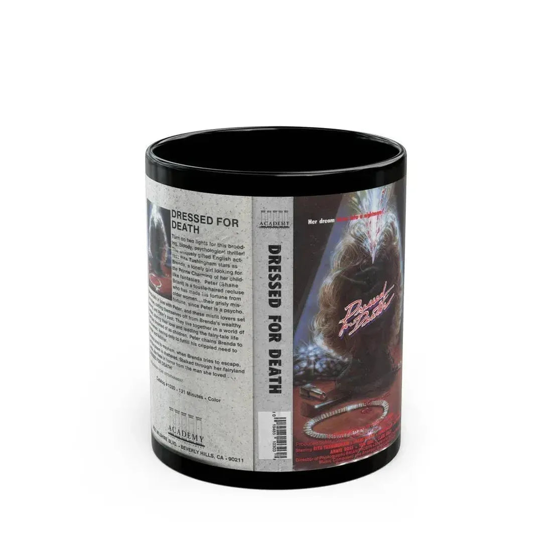 DRESSED FOR DEATH (VHS COVER) - Black Coffee Mug 11oz - Go Mug Yourself