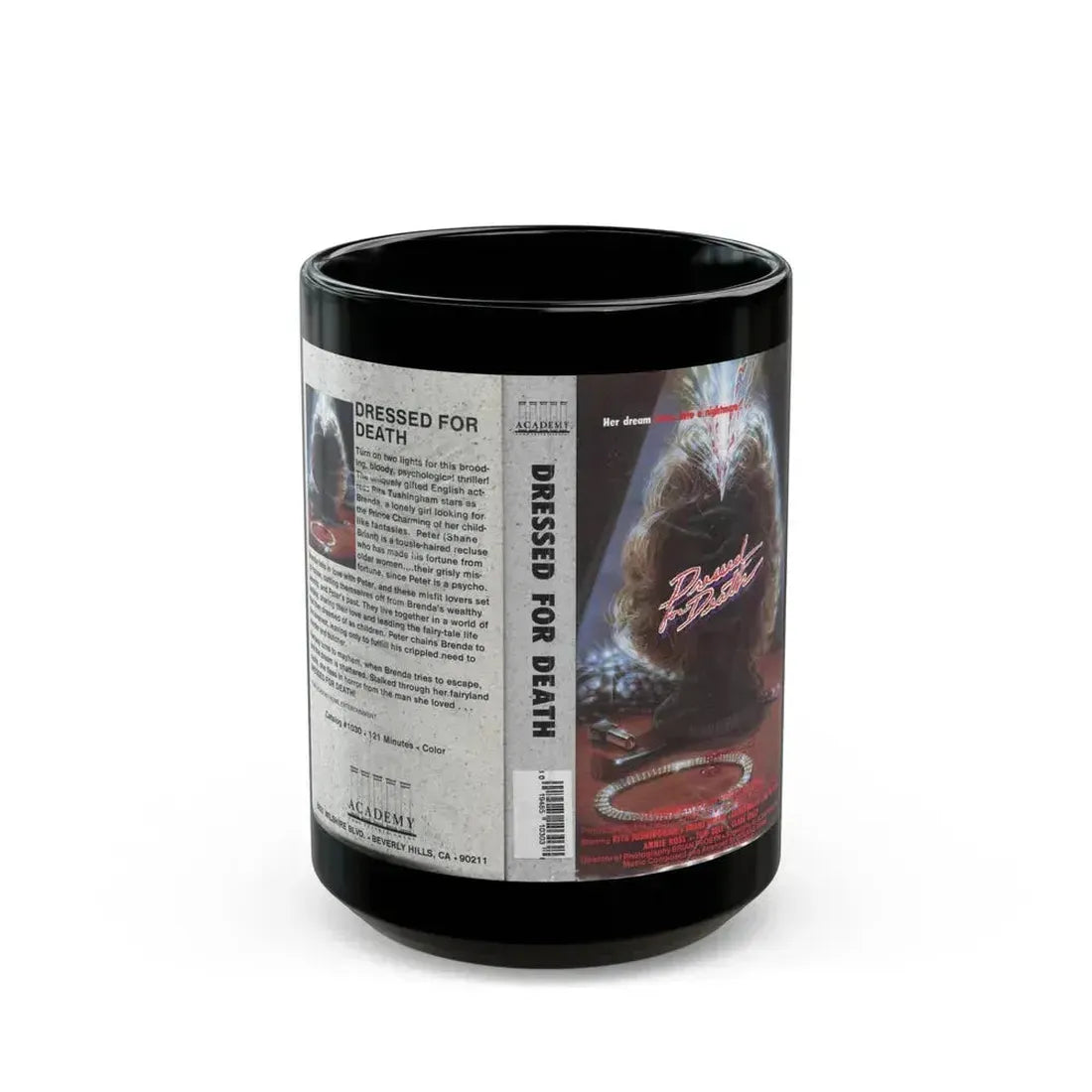 DRESSED FOR DEATH (VHS COVER) - Black Coffee Mug 15oz - Go Mug Yourself
