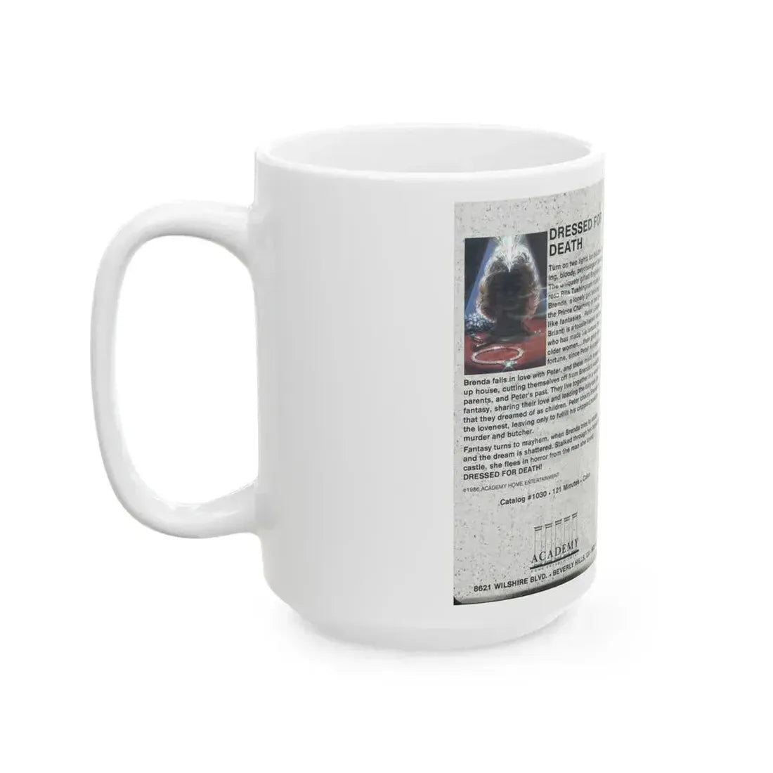 DRESSED FOR DEATH (VHS COVER) - White Coffee Mug - Go Mug Yourself