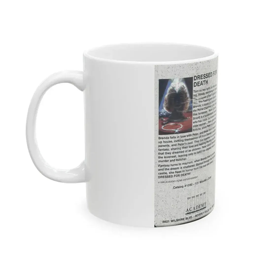 DRESSED FOR DEATH (VHS COVER) - White Coffee Mug - Go Mug Yourself