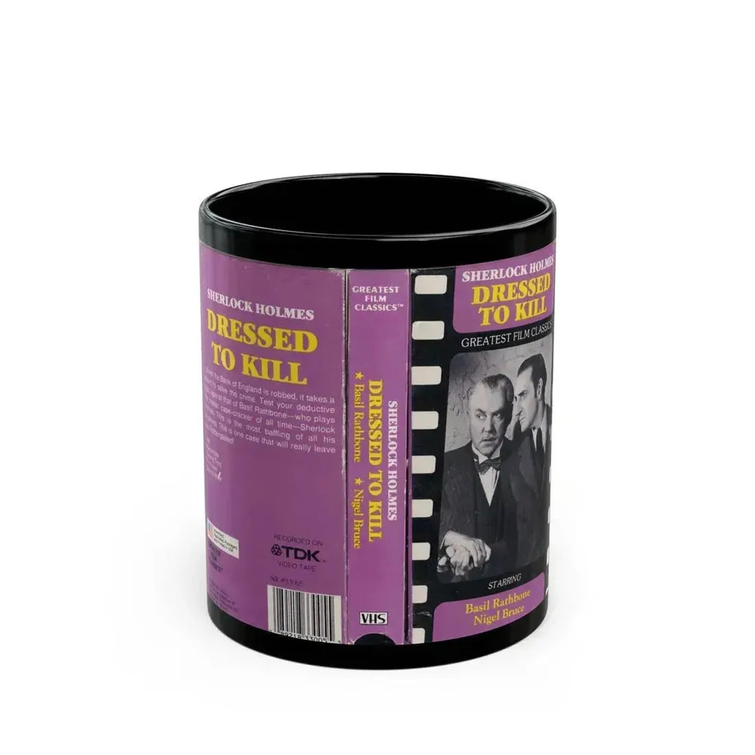 DRESSED TO KILL SHERLOCK HOLMES BASIL RATHBONE NIGEL BRUCE (VHS COVER) - Black Coffee Mug 11oz - Go Mug Yourself