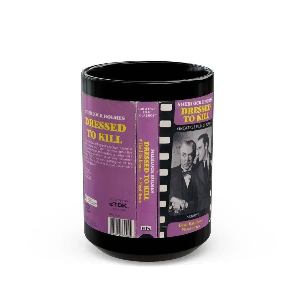 DRESSED TO KILL SHERLOCK HOLMES BASIL RATHBONE NIGEL BRUCE (VHS COVER) - Black Coffee Mug 15oz - Go Mug Yourself