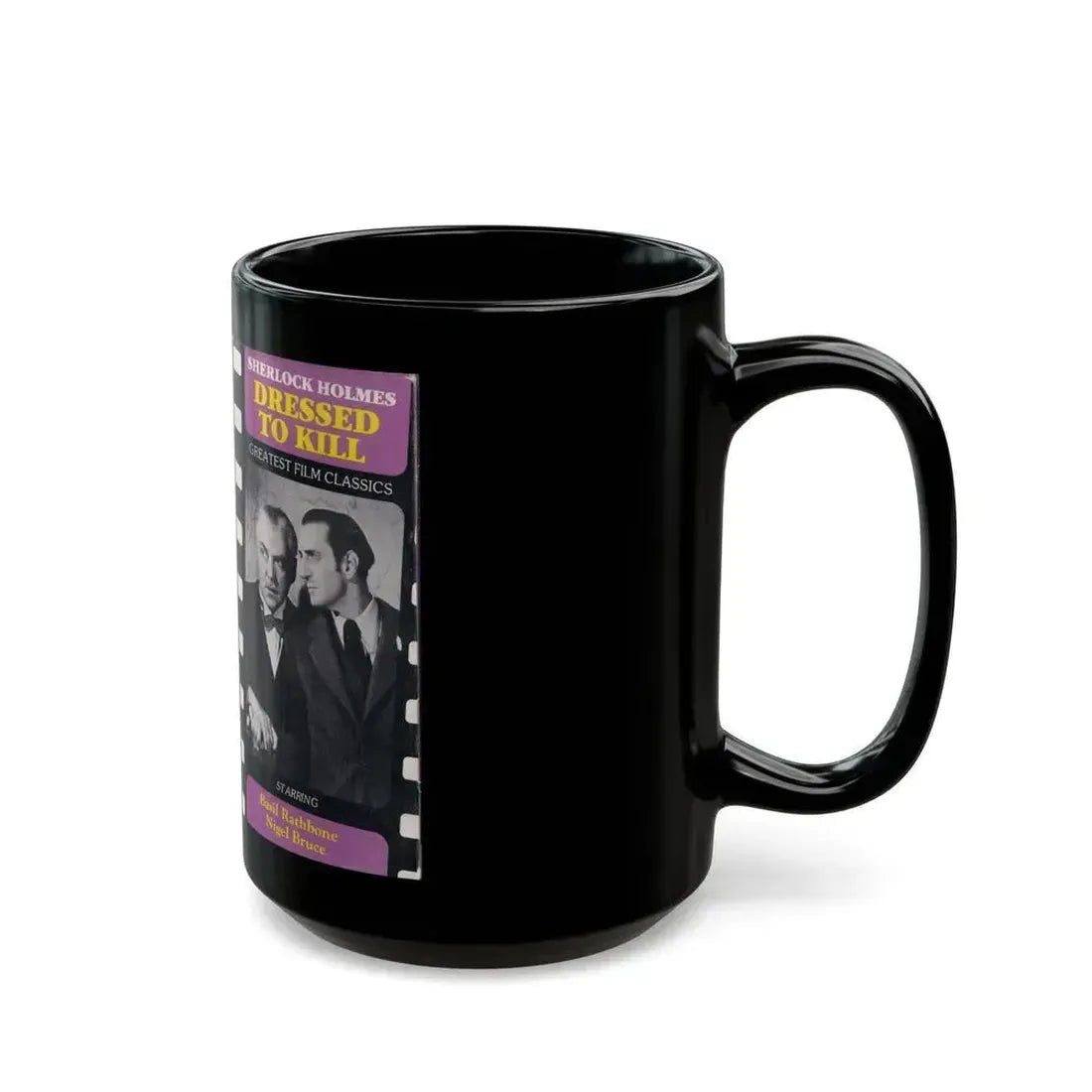 DRESSED TO KILL SHERLOCK HOLMES BASIL RATHBONE NIGEL BRUCE (VHS COVER) - Black Coffee Mug - Go Mug Yourself