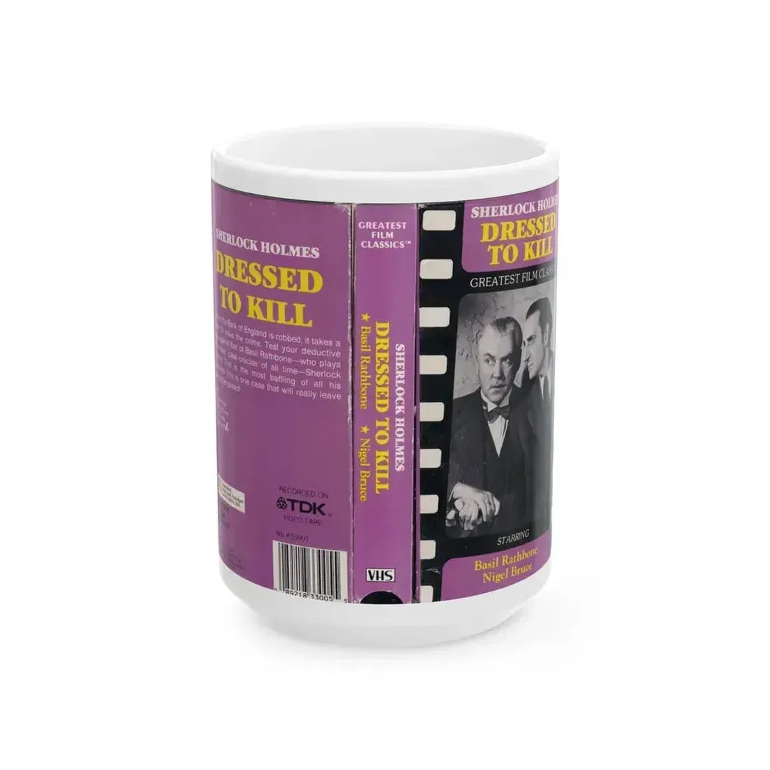 DRESSED TO KILL SHERLOCK HOLMES BASIL RATHBONE NIGEL BRUCE (VHS COVER) - White Coffee Mug 15oz - Go Mug Yourself