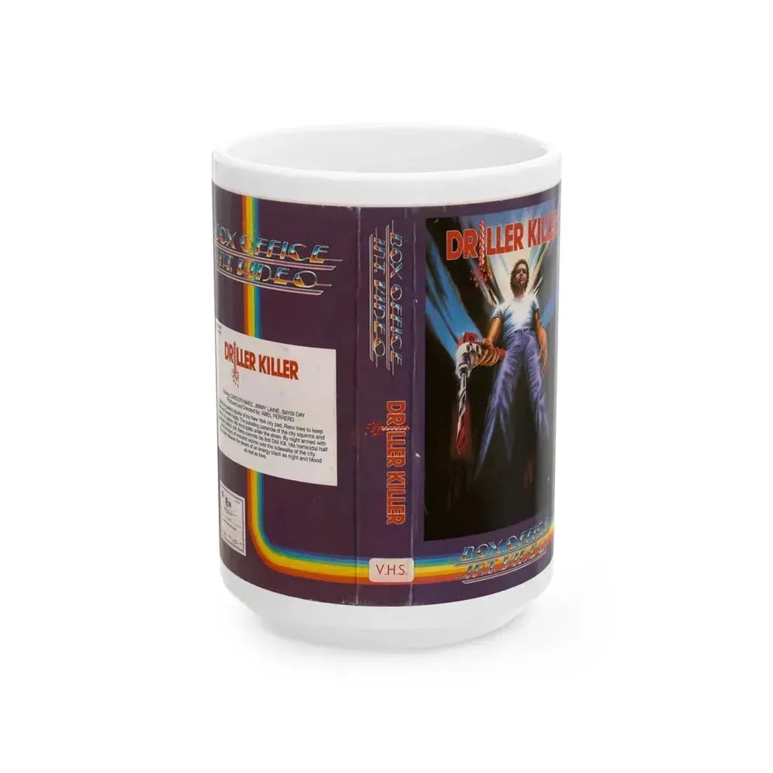 DRILLER KILLER BOX OFFICE INTERNATIONAL VIDEO (VHS COVER) - White Coffee Mug 15oz - Go Mug Yourself