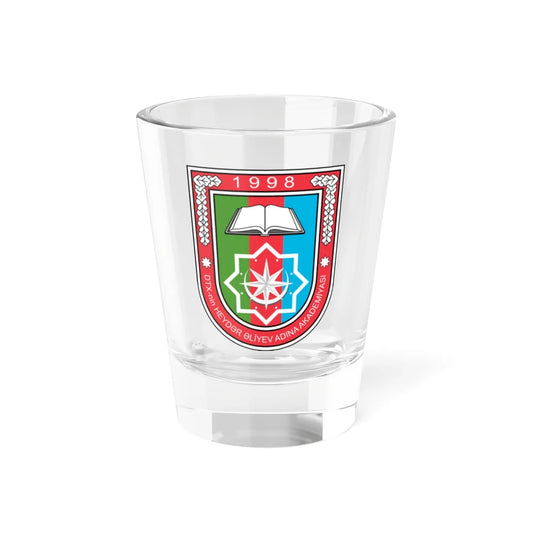 DTX-nin Heydər Əliyev adına Akademiyasının loqosu (Azerbaijan) (Coat of Arms) Shot Glass 1.5oz 1.5oz - Go Mug Yourself