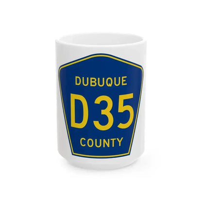 Dubuque County Route D35 IA (Iowa) (Road Sign) White Coffee Mug 15oz - Go Mug Yourself