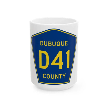 Dubuque County Route D41 IA (Iowa) (Road Sign) White Coffee Mug 15oz - Go Mug Yourself