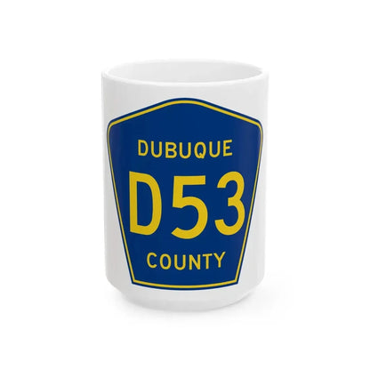 Dubuque County Route D53 IA (Iowa) (Road Sign) White Coffee Mug 15oz - Go Mug Yourself