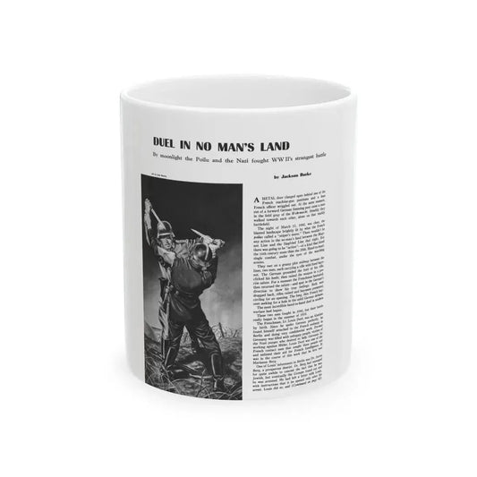Duel In No Man's Land, Men magazine, November 1957 - White Coffee Mug 11oz - Go Mug Yourself