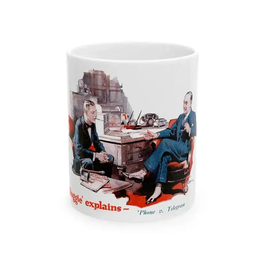 Duggie' explains - Phone v. Telegram, advertisement, 1937 - White Coffee Mug 11oz - Go Mug Yourself