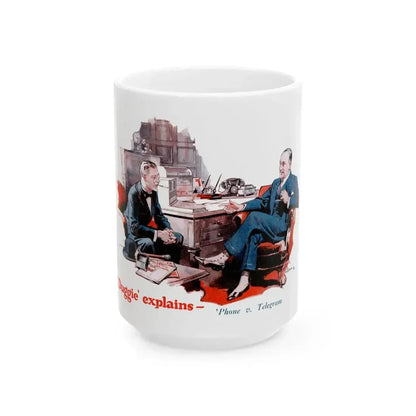 Duggie' explains - Phone v. Telegram, advertisement, 1937 - White Coffee Mug 15oz - Go Mug Yourself
