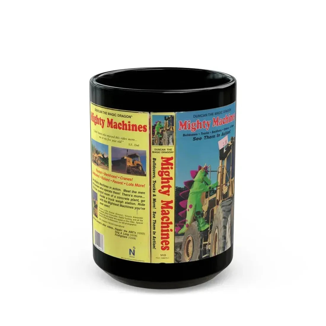 DUNCAN THE MAGIC DRAGON MIGHTY MACHINES (VHS COVER) - Black Coffee Mug 15oz - Go Mug Yourself