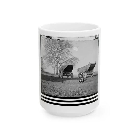 Dutch Gap, Virginia (Vicinity). Pontoon Boats On Wheeled Carriages At Deserted Farm House Near Dutch Gap Canal (U.S. Civil War) White Coffee Mug 15oz - Go Mug Yourself