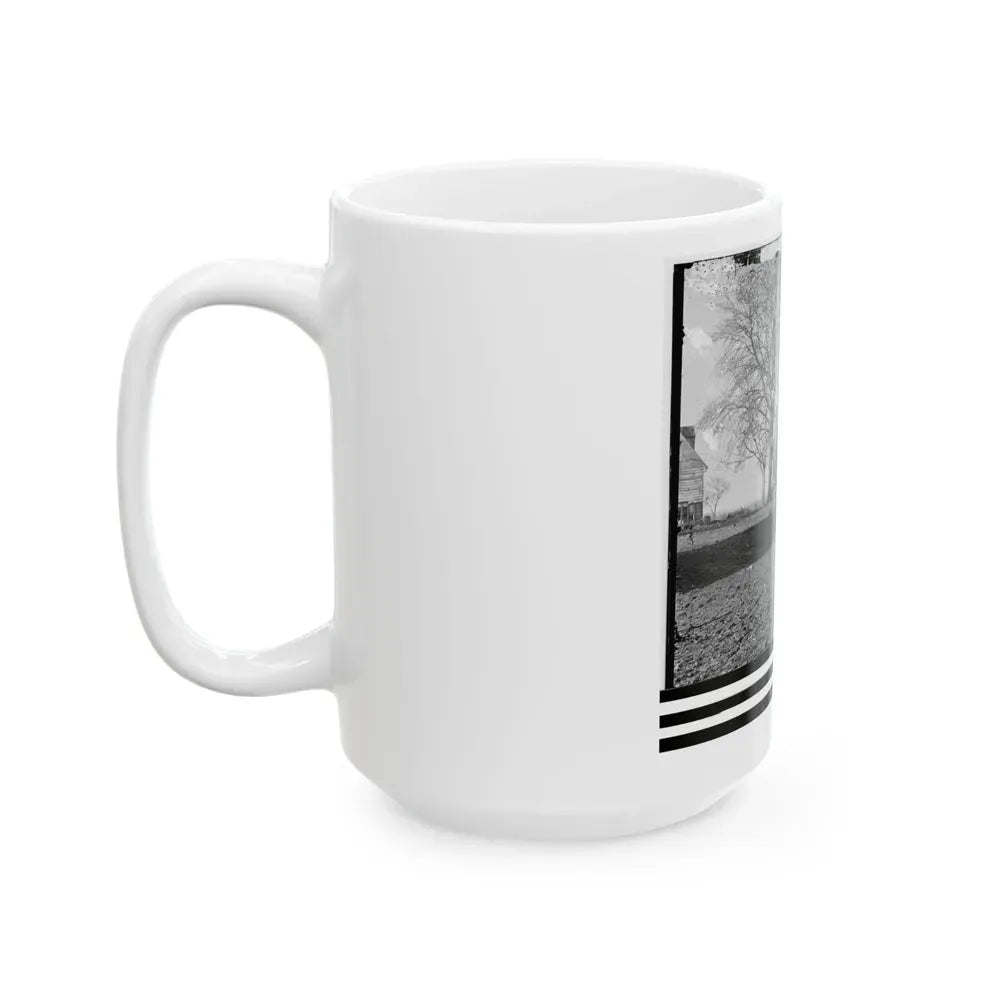 Dutch Gap, Virginia (Vicinity). Pontoon Boats On Wheeled Carriages At Deserted Farm House Near Dutch Gap Canal (U.S. Civil War) White Coffee Mug - Go Mug Yourself