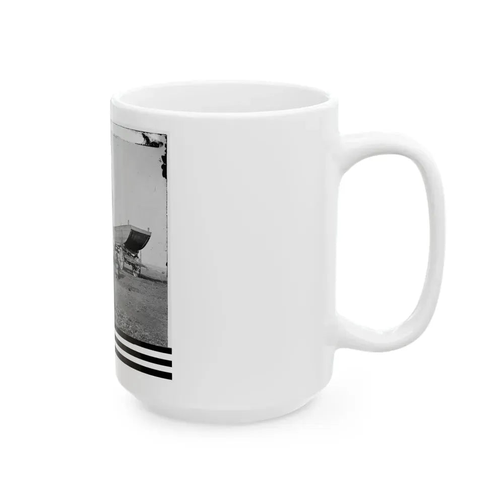Dutch Gap, Virginia (Vicinity). Pontoon Boats On Wheeled Carriages At Deserted Farm House Near Dutch Gap Canal (U.S. Civil War) White Coffee Mug - Go Mug Yourself