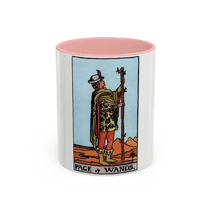 The Page of Wands (Tarot Card) Accent Coffee Mug-11oz-Pink-Go Mug Yourself