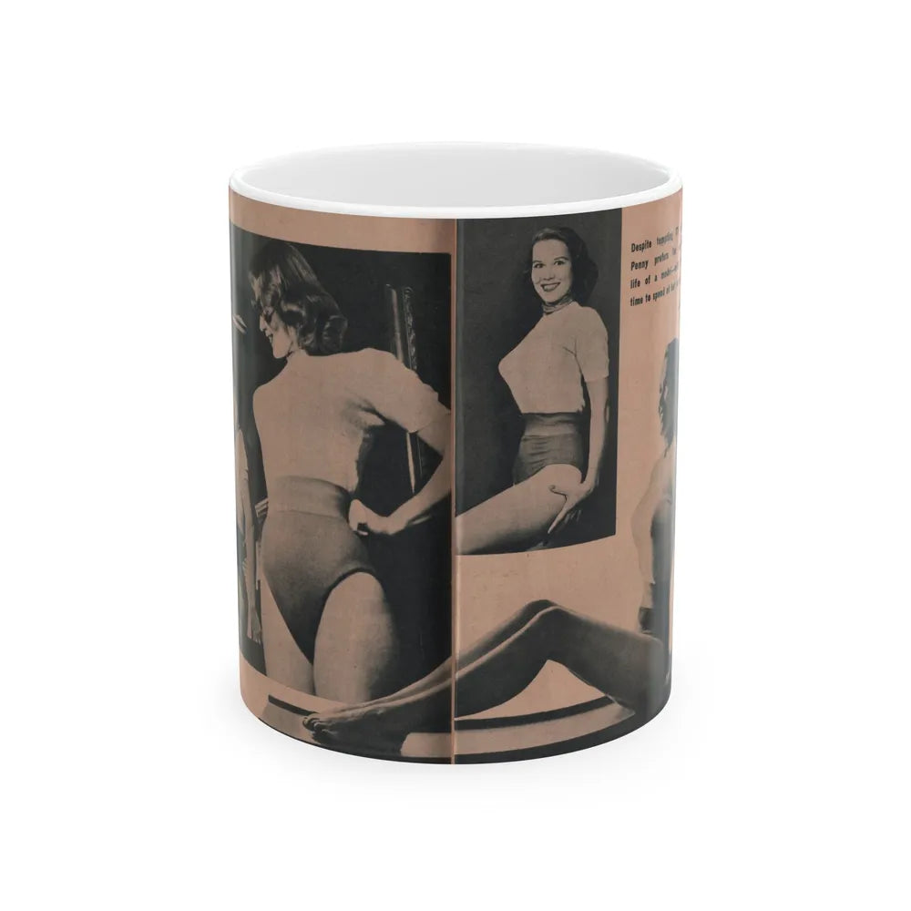 Penny Duncan #56 - [Pages 86 & 87] Pages 4 & 5 of 8 with, Penny+3 B&W Photos & Caption from BRIEF Digest Mag. March '55 (Vintage Female Icon) White Coffee Mug-11oz-Go Mug Yourself