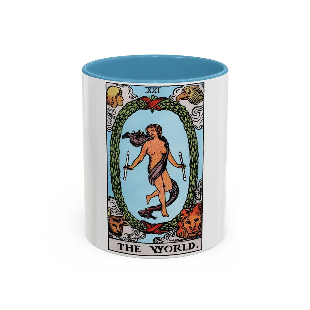 The World (Tarot Card) Accent Coffee Mug-11oz-Light Blue-Go Mug Yourself